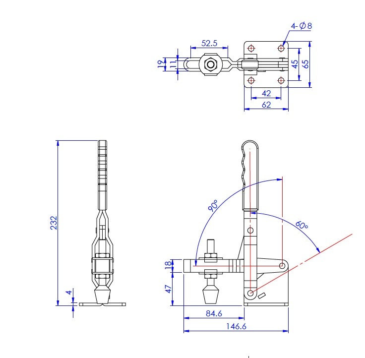 Acheter Toggle Clamp with vertical lever Adjustable arm Horizontal